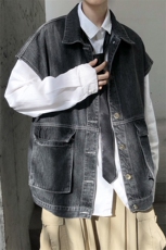 工装马甲牛仔外套港风宽松无袖坎肩背心秋季外套男A071-301-P55，男装背心/马甲，电商A071