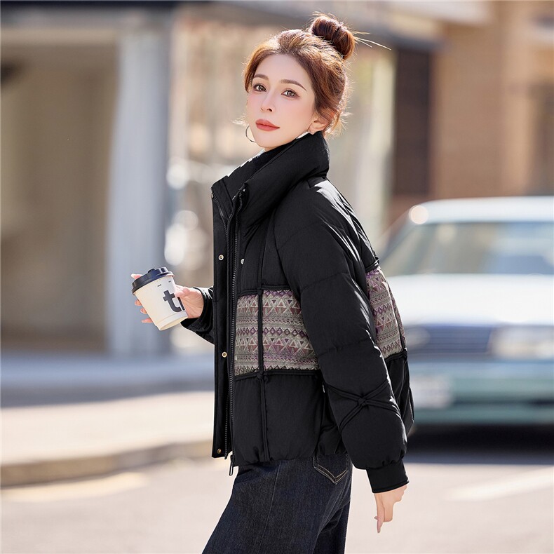 休闲立领拼接宽松短款羽绒服女加厚保暖2025冬季新款,女装羽绒服,余墨