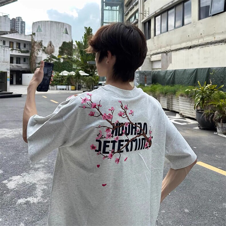 万针全刺绣工艺抖音得物高品质260克重磅纯棉双纱美式高街短袖T恤,男装T恤,电商A486