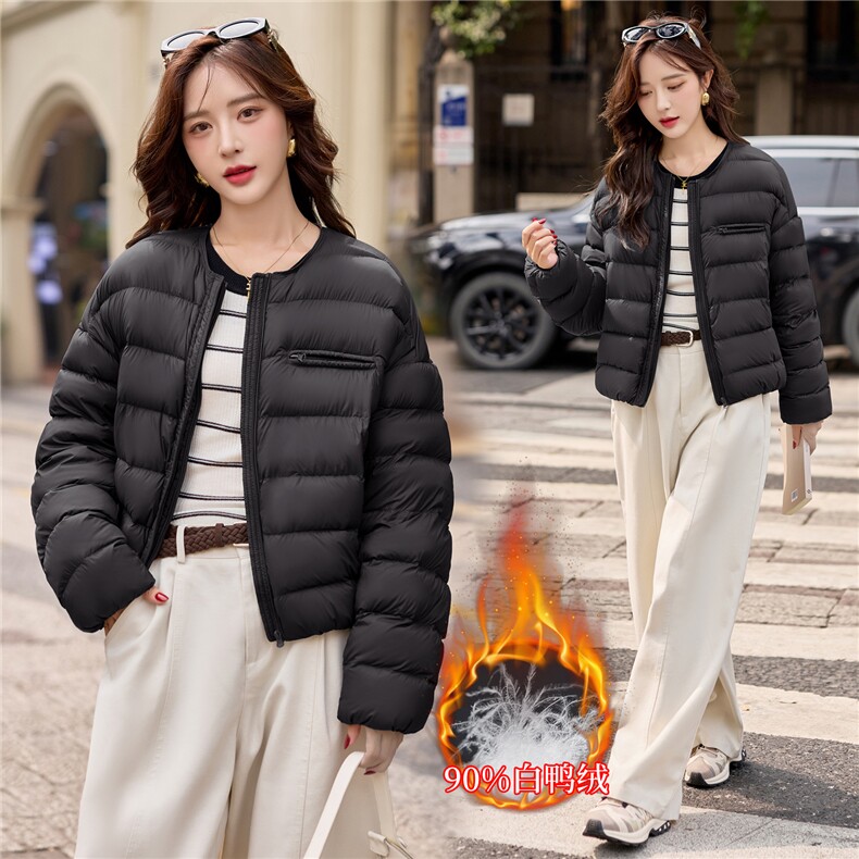 90白鸭绒羽绒服2025年冬季新款时尚圆领保暖羽绒服女,女装羽绒服,美沁
