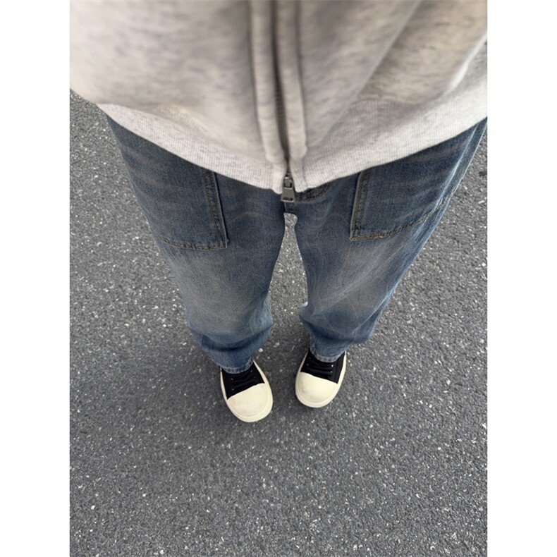 美式复古水洗牛仔裤男生秋季复古cleanfit显瘦弯刀裤宽松阔腿长裤，男装牛仔裤，电商B221