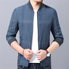 商务休闲夹克男2023春季棒球领格子外套简约爸爸装新款上衣，男装夹克，电商B212（原钱塘6029）