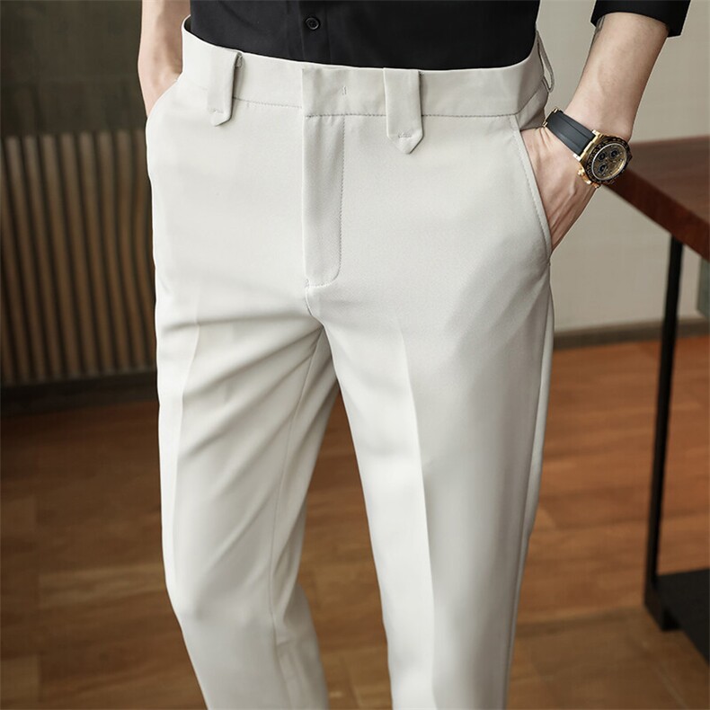 102C-P55男士九分裤小西裤商务英伦风长期供货-黑色米白色浅灰色，男装西裤，电商A211