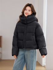 白色潮流气质减龄短款连帽棉服外套女2025年冬季新款加厚保暖棉衣，女装棉衣/棉服，江南富贵女