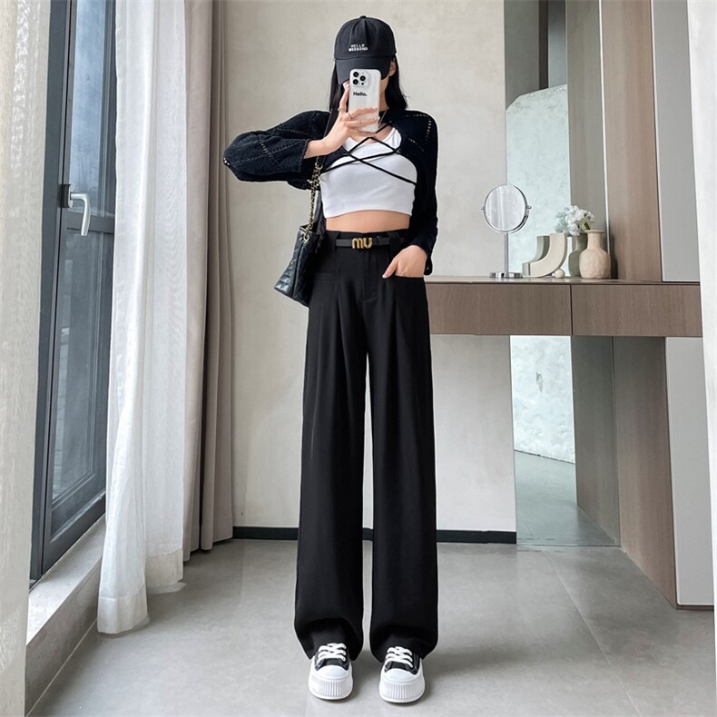 西装阔腿女2024春季宽松休闲高腰显瘦直筒裤垂坠感拖地,女装休闲裤,梦白服饰厂