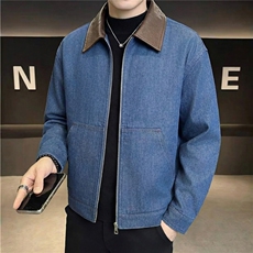 春款轻熟抖音小伙牛仔拼皮纯色休闲夹克店主风A236-JK661-P130，男装夹克，电商A236