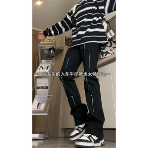 某音现货！加绒微喇牛仔裤修身显瘦 视频切片 常规55加绒65图片