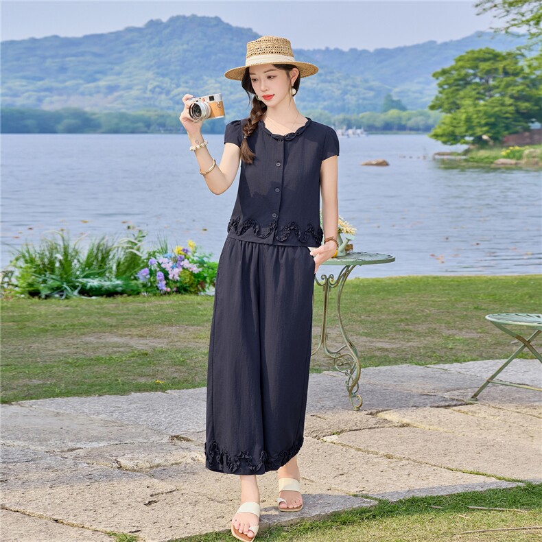时尚休闲九分裤两件套女夏季，女装套装/套裙，素月