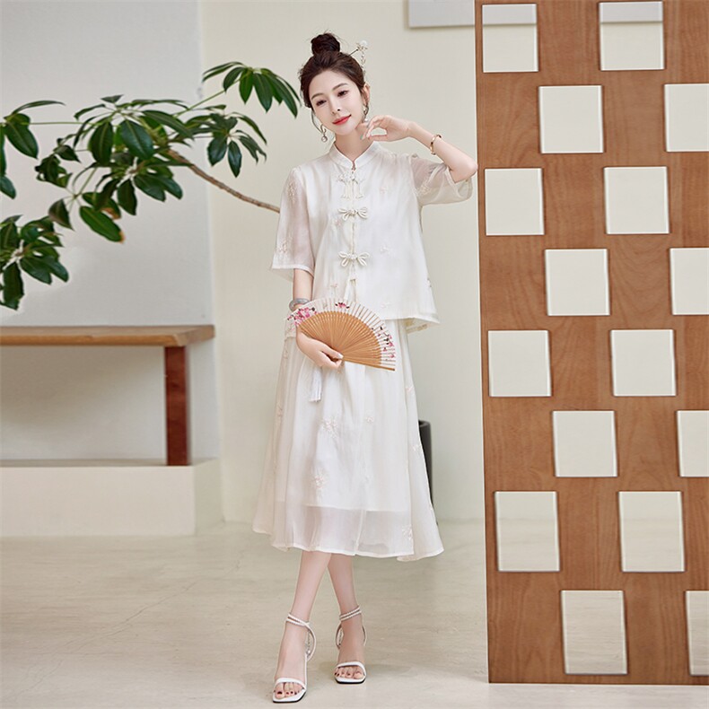 水衣源2593款亮面绣花料新中式小清新宽松套裙,商品下架区,水衣源