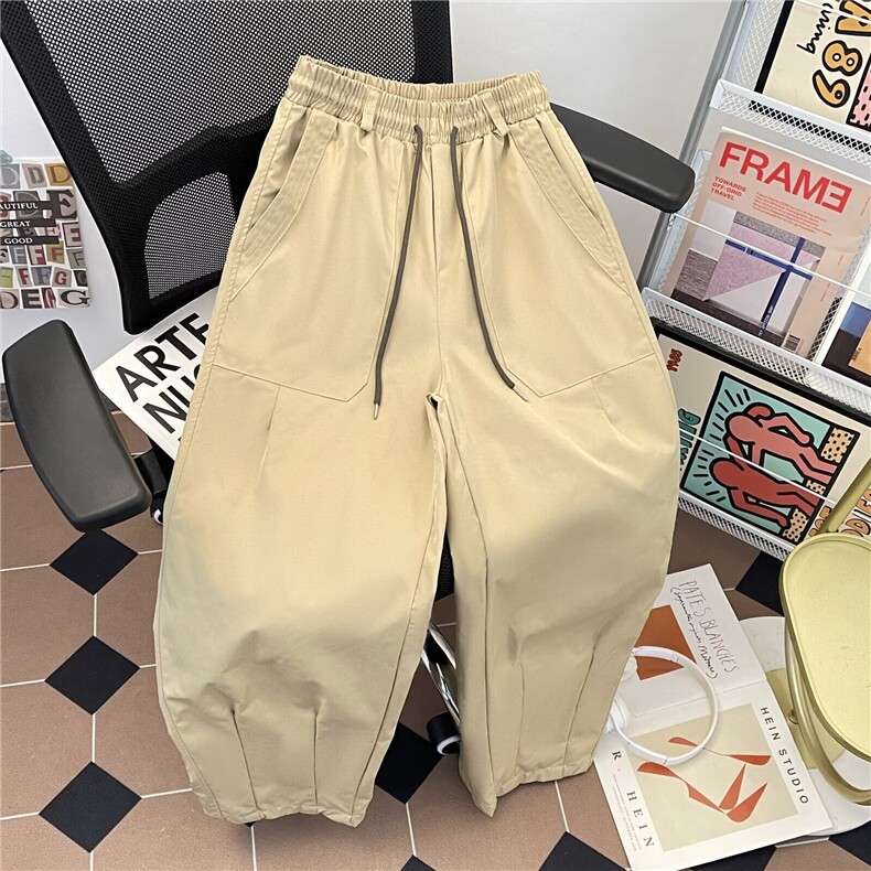 复古水洗大口袋伞兵机能工装裤男款直筒廓形阔腿抽绳运动休闲裤子，男装工装外套，星座506