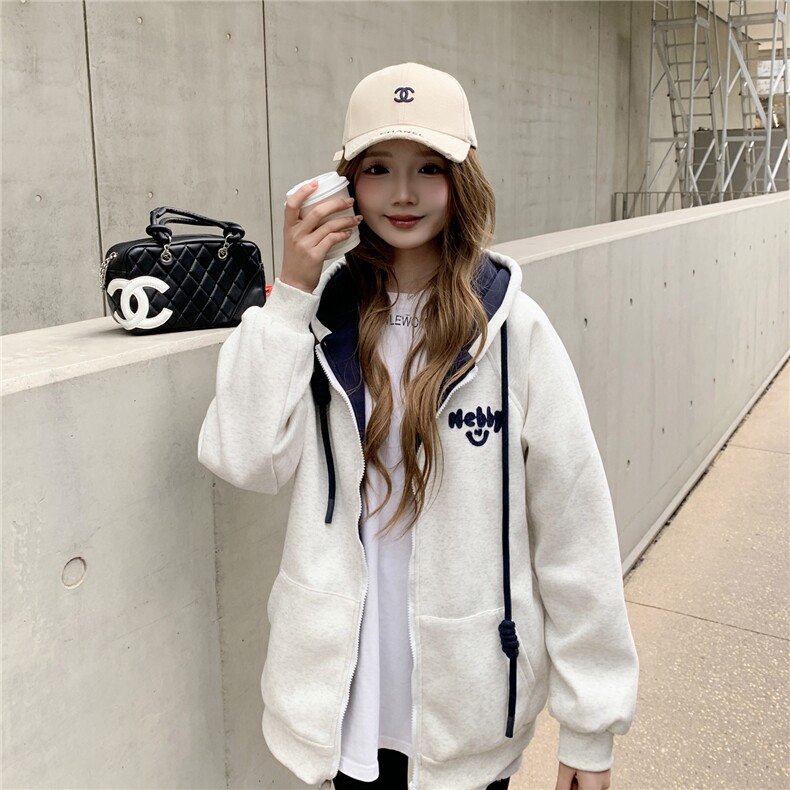 现货2026春秋季连帽外套女针织撞色可爱风学生休闲百搭外套,女装卫衣/绒衫,网红馆