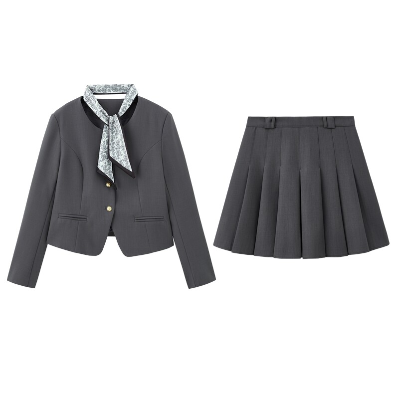 学院风西服套裙2025年秋季新款小香风配丝巾职业正装,女装套装/套裙,贝蕾酷儿