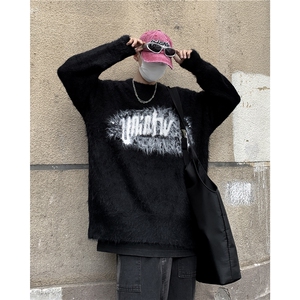DY75-P56新款美式字母印花毛衣男秋冬季街头潮牌宽松情侣针织衫图片