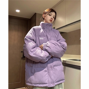 EQ355 灯芯绒字母条棉衣外套男女学生冬季加厚面包服2024新款棉服图片