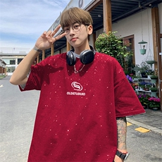 可48小时发货支持抖音得物来样二开美式满天星亮片短袖T恤MTX725，男装T恤，电商A486