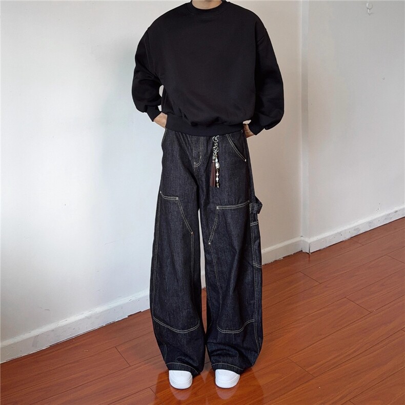 美式高街复古显瘦不掉色原牛工装男女牛仔裤男直筒宽松休闲阔腿裤,男装牛仔裤,四季星座505