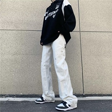 复古铆钉牛仔裤子男设计感小众直筒裤百搭显瘦宽松阔腿裤NA18P53，男装牛仔裤，星座1116-2