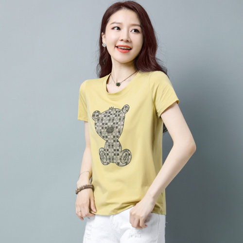 板酷2026夏装新款时尚纯色短袖宽松烫钻装饰镶钻T恤B630，女装T恤，板酷