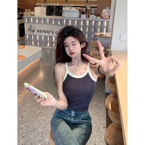 TT061-P32 无袖背心2025夏短款潮修身显瘦圆领包边韩版女装上衣图片