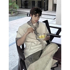 小众设计蛇年撞色拼接丝带高级感阔重磅垫肩短袖T恤TK26，男装T恤，星座1116A（原606A-3）