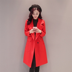 简约时尚纯色潮流显瘦修身西装领中长款2020年冬季毛呢外套，女装毛呢外套，尚娜萱