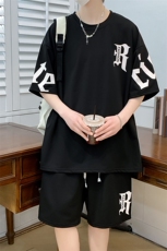高品质新款夏季短袖T恤套装青少年纯棉宽松潮流男装DF319P65，男装休闲套装，电商A086