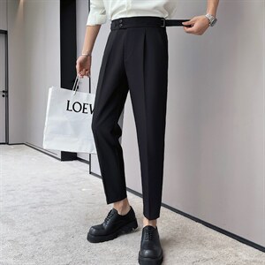 夏轻熟风高级感纯色垂感侧扣休闲小西裤抖音男裤K16/P80控108，男装西裤，电商A243
