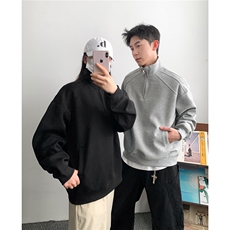 全棉重磅380克拼接立领卫衣短宽套头拉链POLO衫外套男AH907-特P40，男装Polo衫，星座610B-1