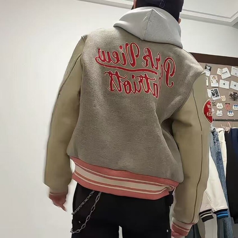 美式复古男女新款刺绣棒球字母撞色百搭宽松情侣上衣夹克休闲外套,男装夹克,星座218-8