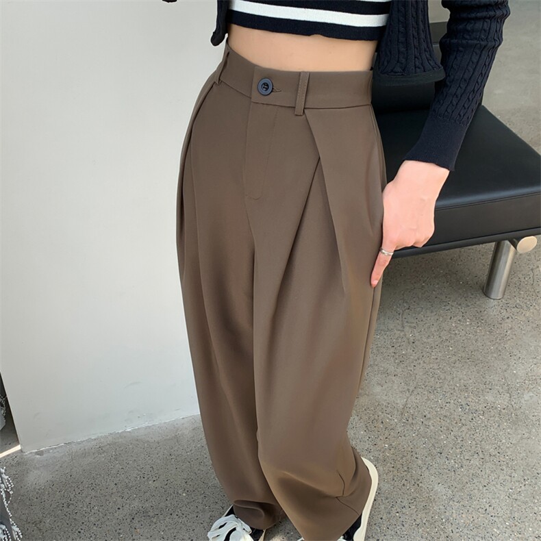 阔腿裤女春秋高腰宽松大码裤子垂感黑色夏季显瘦窄版直筒裤西装裤,女装休闲裤,梦白服饰厂