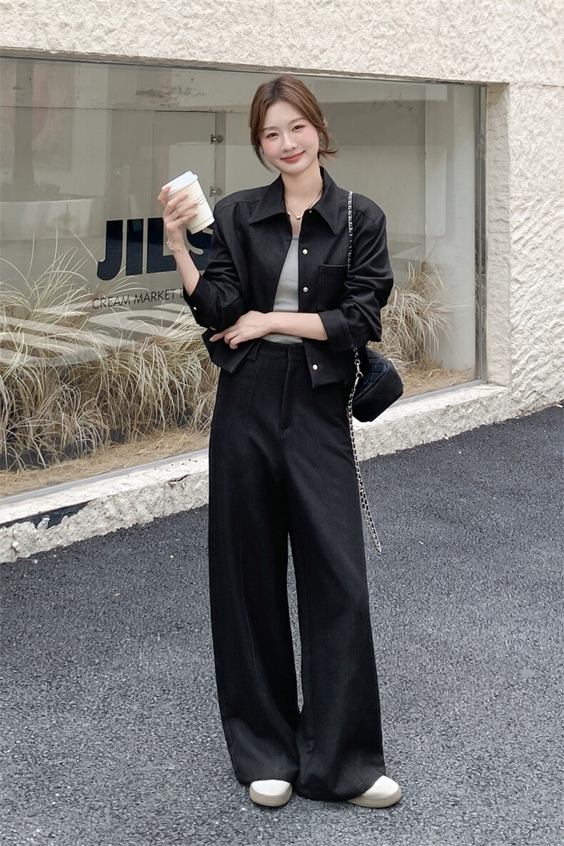减龄气质时尚翻领上衣休闲裤套装女春秋ootd巨好看大方得体两件套,女装套装/套裙,2C088