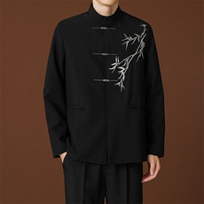 新中式男装风竹子刺绣正肩西装外套男款秋冬季中山装民唐装，男装西服，星座813-2