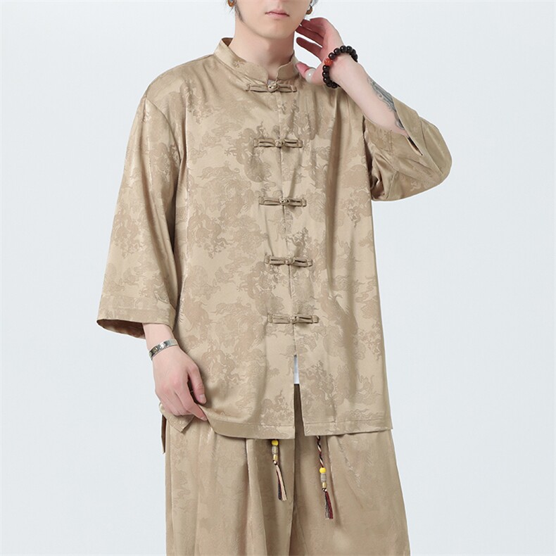 新中式男士七分袖衬衫2025夏季新款立领大码盘扣上衣CS100-P55图片