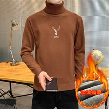 冬季可翻高领毛衣加厚保暖大码刺绣毛衫打底针织衫藏M255加绒P43，男装针织衫/毛衣，星座1207