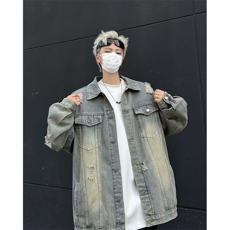 牛仔外套男女痞帅水洗破洞夹克牛仔外穿3109P58,男装工装外套,星座410-2