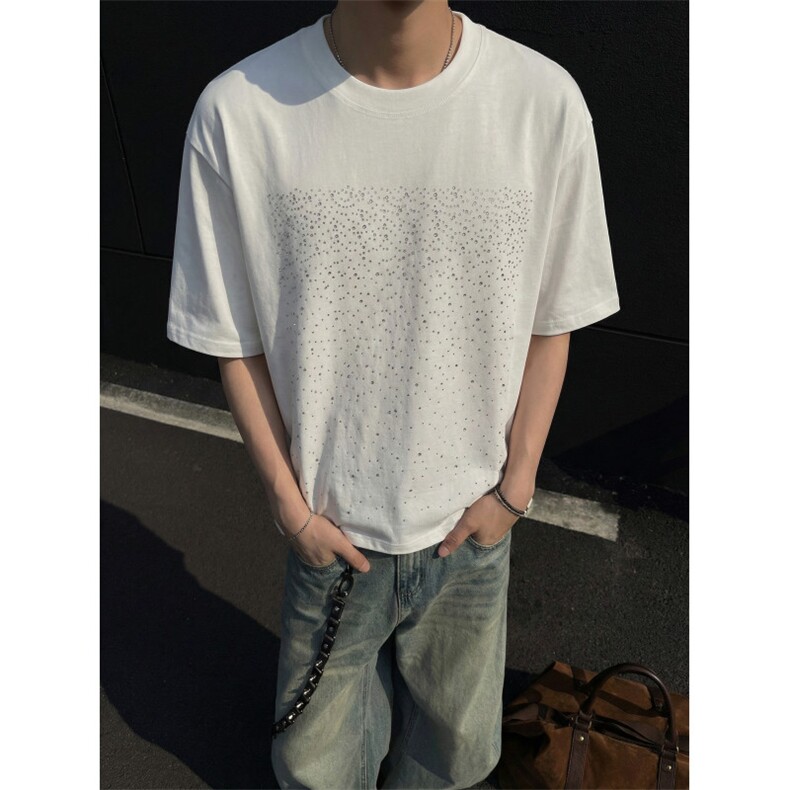 可开票夏季新款潮现货带钻闪圆领短袖T恤中性男女2881-P35,男装T恤,电商C310