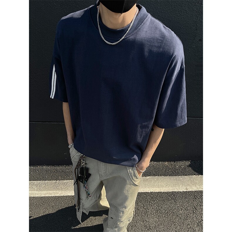 高品质二开240克宽松纯棉美式高街痞帅两杠织带短袖T恤特19.5,男装T恤,电商A486