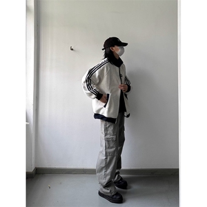 1506/QW17030/P41潮牌美式学院风外套男春秋季条纹休闲夹克衫图片