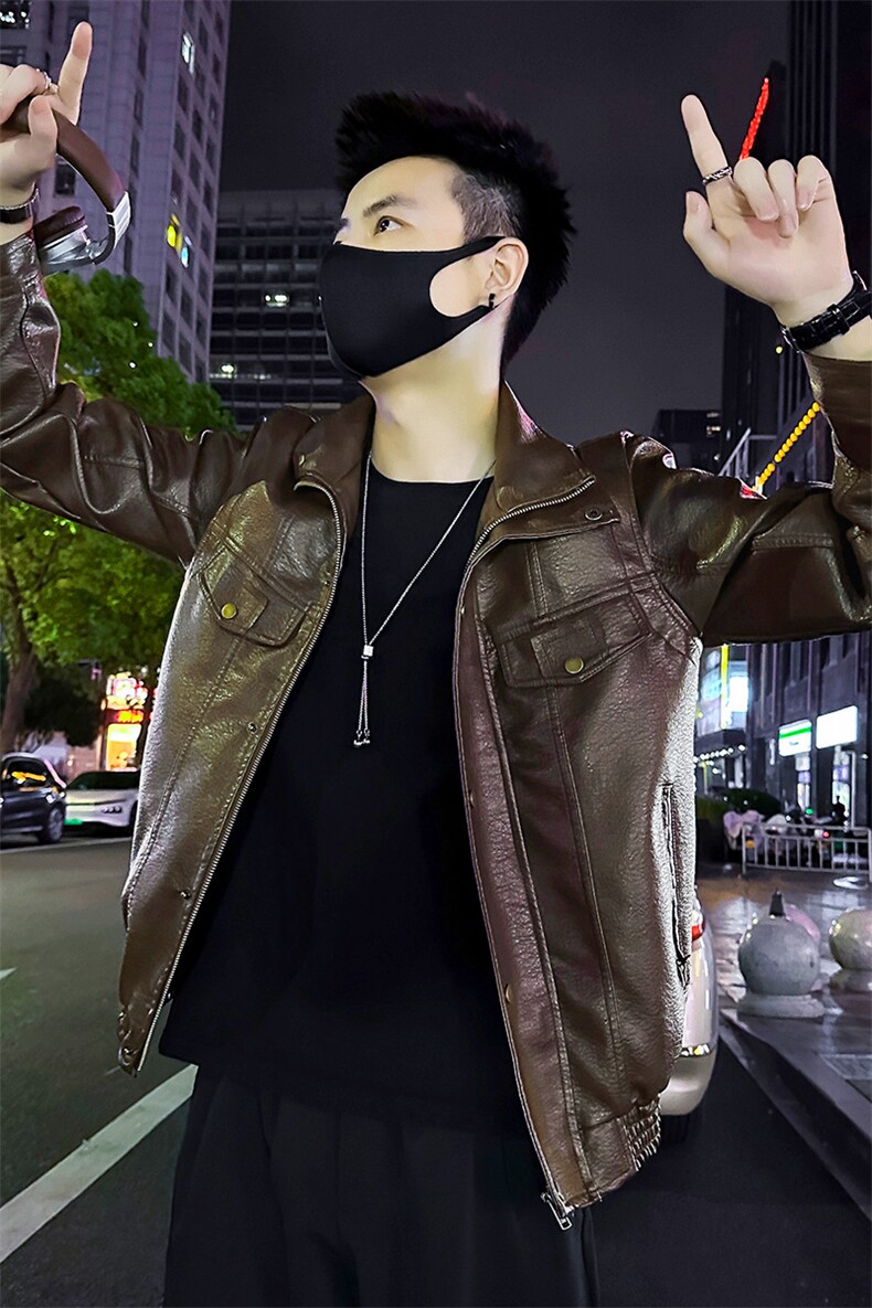 男士复古立领服皮衣男潮流机车外套皮夹克P8806-P128,男装夹克,电商A368