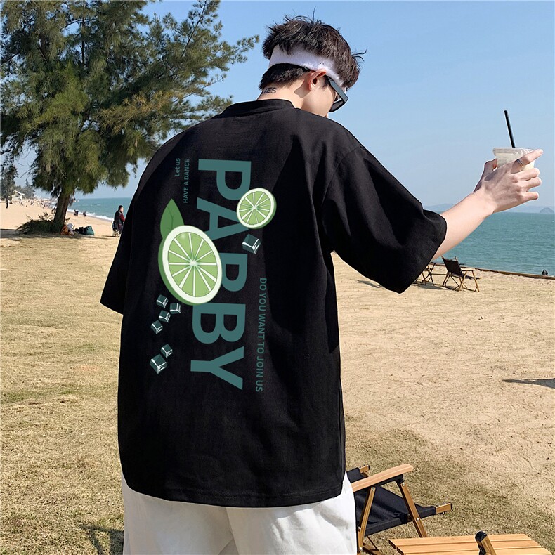 大200克纯棉冰柠檬青柠印花短袖T恤男大码体恤A430-1-WT185,男装T恤,电商A426-1(原A430-1)