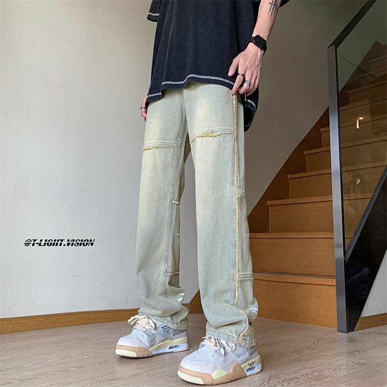 B221美式ins高街暗黑小众毛边印花直筒牛仔裤LK23108-P65控88,男装牛仔裤,电商B221