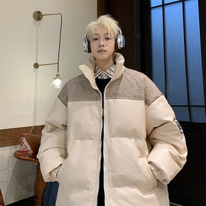 潮牌拼接PU皮保暖羽绒棉服男加厚外套M1605P100直播