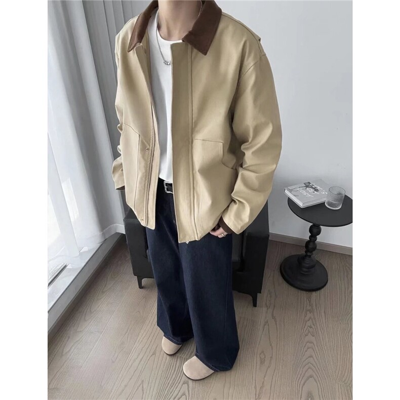 美式翻领帆布夹克外套男女2025春秋冬宽松工装棒球服宽松休闲上衣,男装夹克,星座1210-1