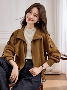 美拉德复古麂皮绒短款外套女棕色显瘦百搭小个子休闲夹克2666图片