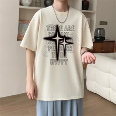 新款夏季男装纯棉短袖T恤落肩款星光印花时尚休闲宽松上衣，男装T恤，星座1013