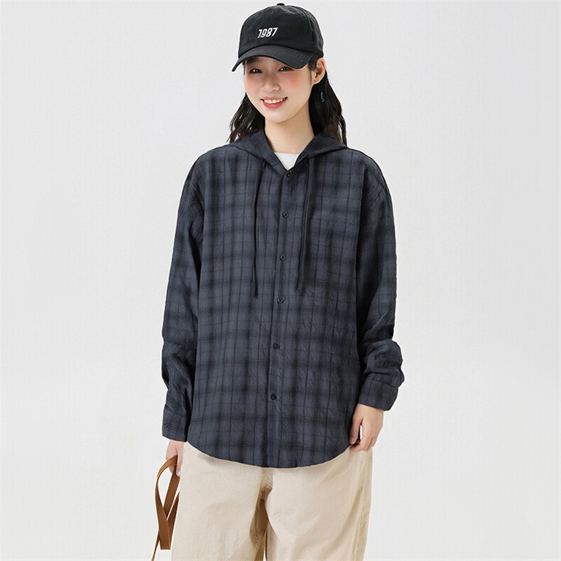 潮流泡泡沙格子衬衫连帽长袖帅气开衬外套DSA157B-CS4508-特P55,男装衬衫,电商A157B