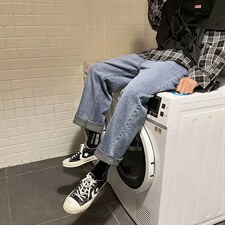 牛仔裤男潮牌韩版潮流直筒宽松休闲百搭阔腿男九分长裤子N202-p35，男装牛仔裤，星座1008-2