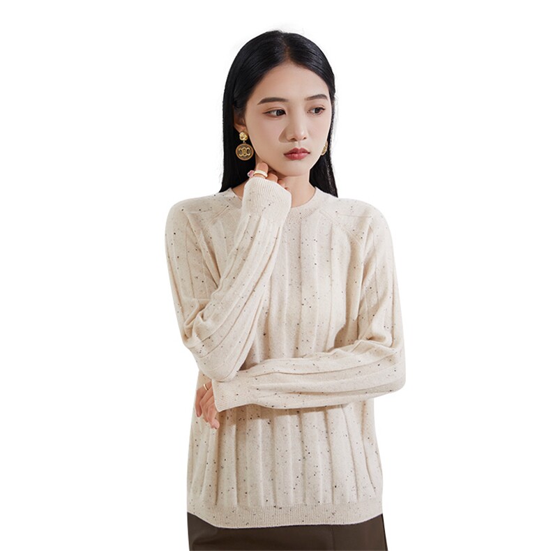 2024年秋冬季新款显瘦修身百搭彩点简约圆领羊绒衫,女装羊绒衫,恒爱羊绒