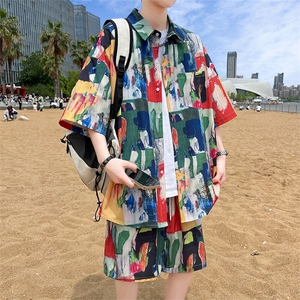 夏季海边沙滩男女同款休闲套装潮牌宽松大码XZ102B-1-TZ2566P55图片