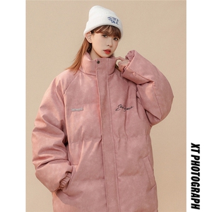 1立领PU皮复古做旧金属印花字母大码M-5XL棉衣男MY77732P130控178图片